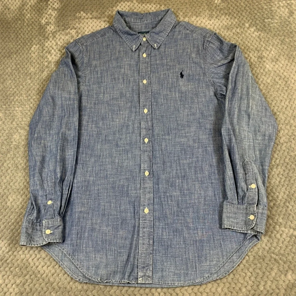 Ralph Lauren Boys XL 18-20 Blue Chambray Button Down Shirt Long Sleeve Pony